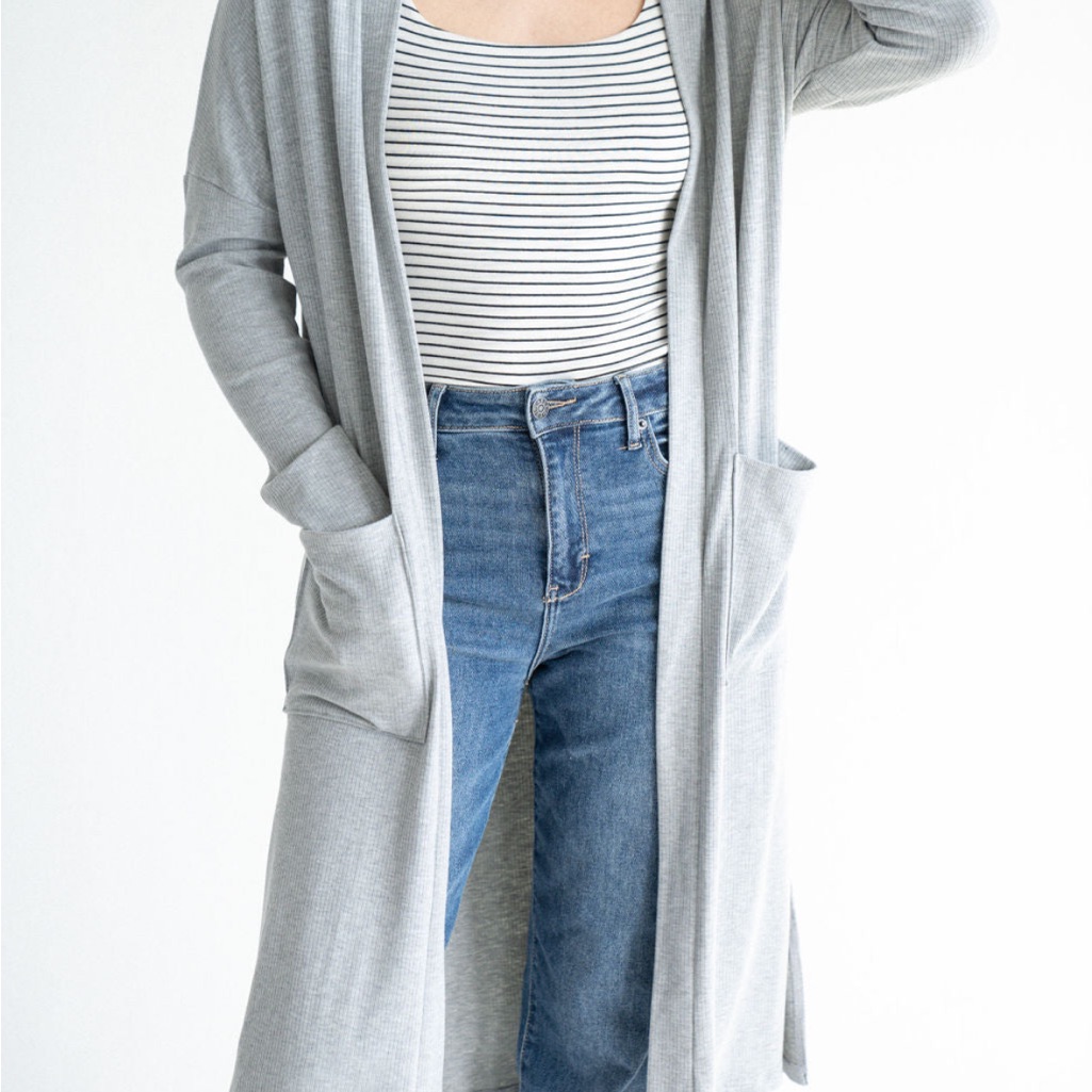 Carly Jean Los Angeles Light Gray Long Open-Front Cardigan